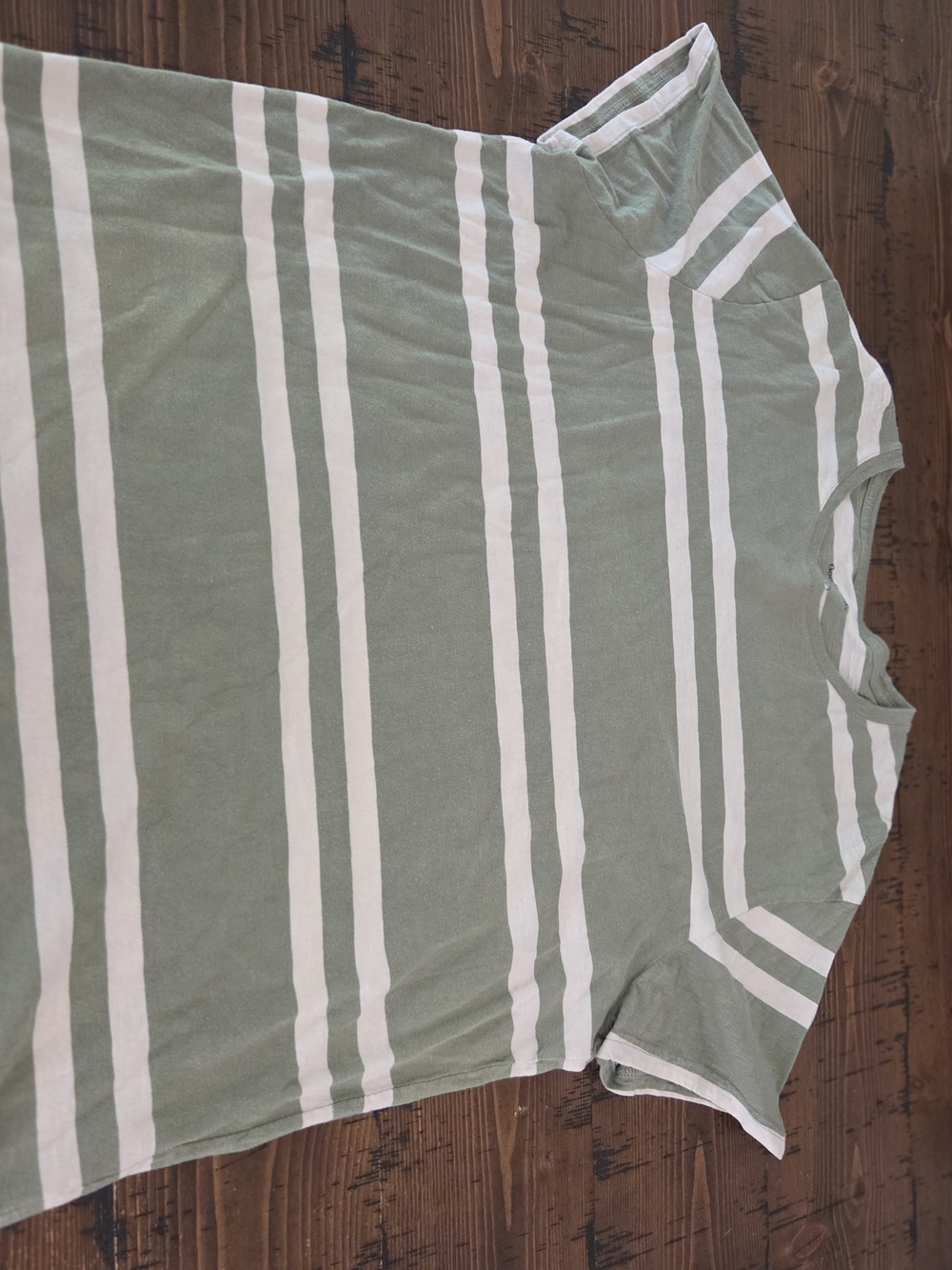 Goodfellow & Co Sage Green and White Striped Crewneck Tee
